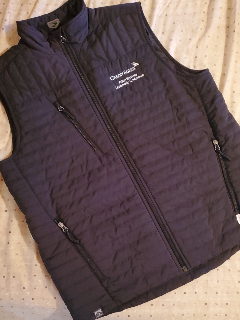 Men's STORM CREEK Quilted Black Vest with Credit Suisse Logo